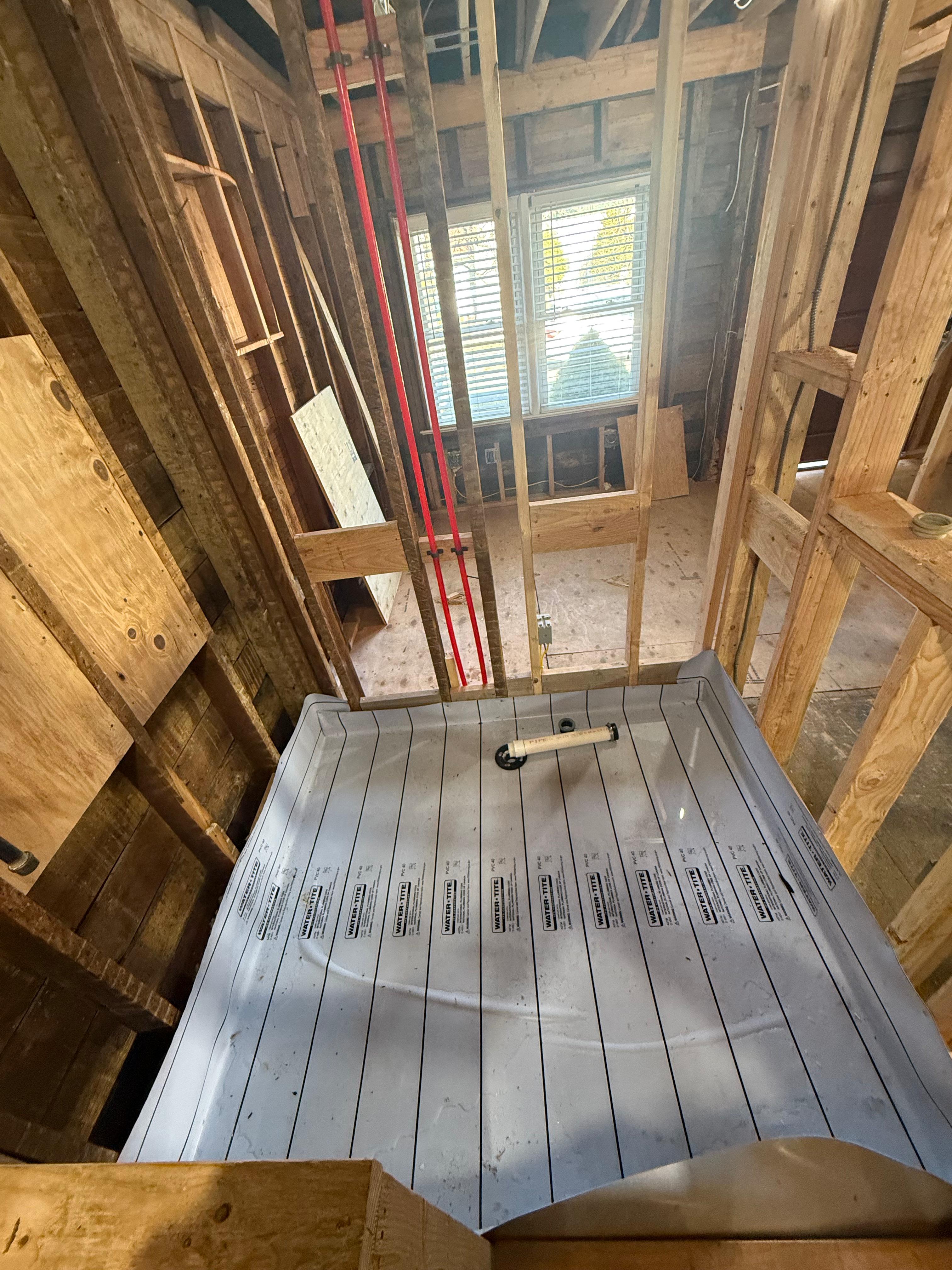Bathroom plumbing rough-in process stage in Dumont, Bergen County, and surrounding areas